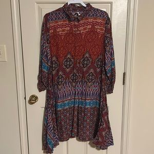 Pattern Button Up Dress w/ Collar